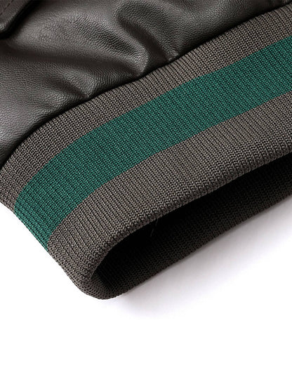 Men'S Baseball Jacket - Windproof Warm Coat with Zipper Closure, Brown & Green Accent Jacket, Non-Stretch Shell for Casual Outer