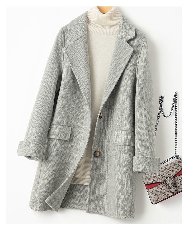 100% Pure Wool Woolen Coat Women 2025 Autumn Winter Suit Wool Overcoat Thin Cashmere Two-sided Jacket Suit Collar Outwear Female