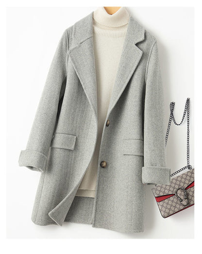 100% Pure Wool Woolen Coat Women 2025 Autumn Winter Suit Wool Overcoat Thin Cashmere Two-sided Jacket Suit Collar Outwear Female