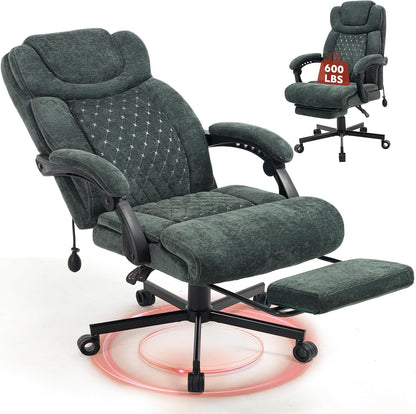 600LBS Big and Tall Office Chair for Heavy People,Large Reclining Executive Chairs with Foot Rest&AirAdjust Lumbar Support