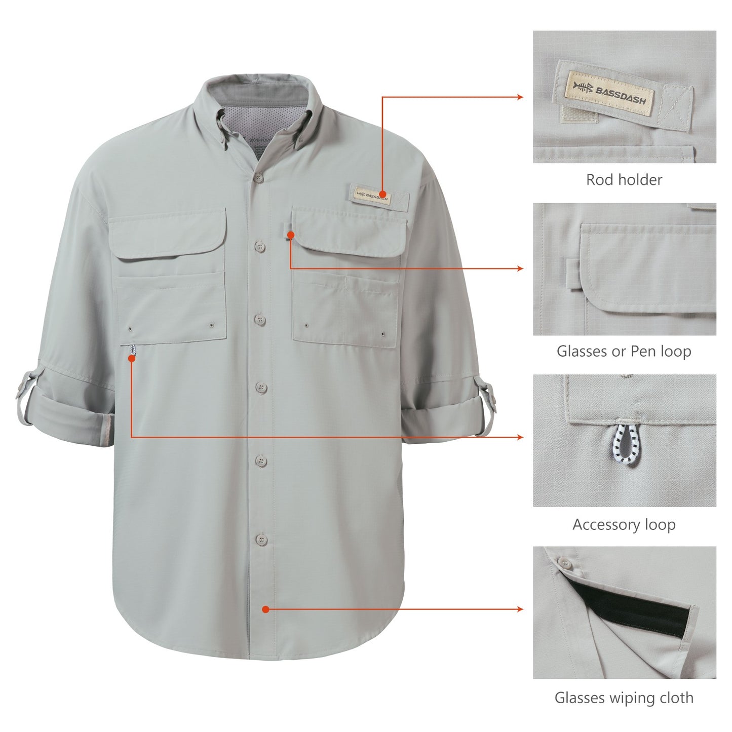 Camisa de botão Bassdash para homens, camisa de verão para usar em festas ou para pesca e sobrevivência na natureza, à prova de sol SD1
