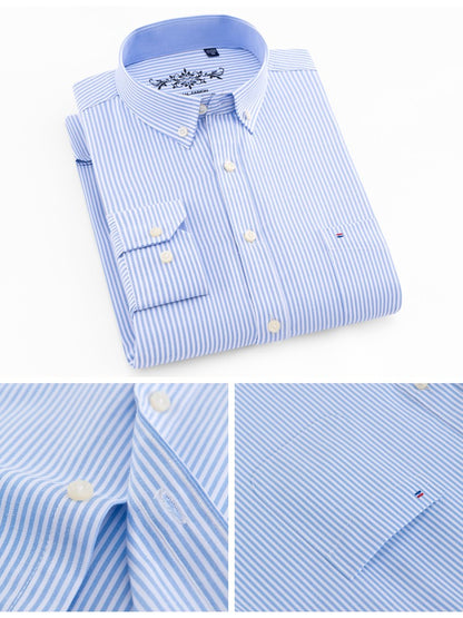 Men's Stylish Cotton Blend Solid Shirt, Formal Breathable Lapel Regular-fit Button Up Long Sleeve Shirt For Business Activities