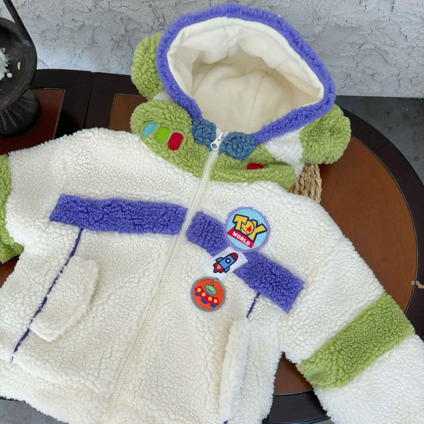 Jaqueta Infantil de Algodão Acolchoada Grossa Textura Premium com Capuz Contrastante de Cores da Disney Buzz Lightyear