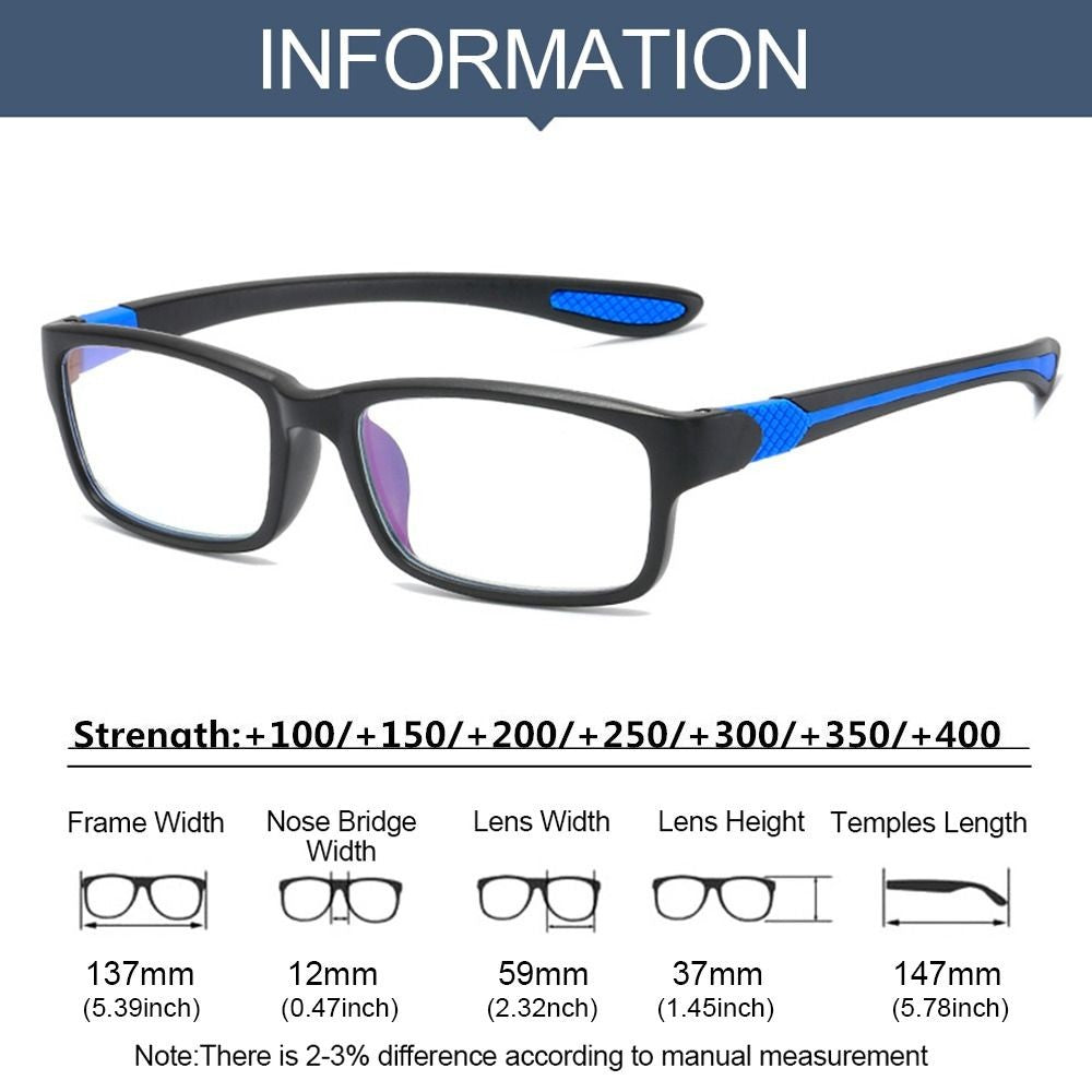 Óculos de Leitura Masculino Feminino Esportivo Antiluz Azul Armação TR90 Preta Vermelha Óculos Para Presbiopia +100 a +400