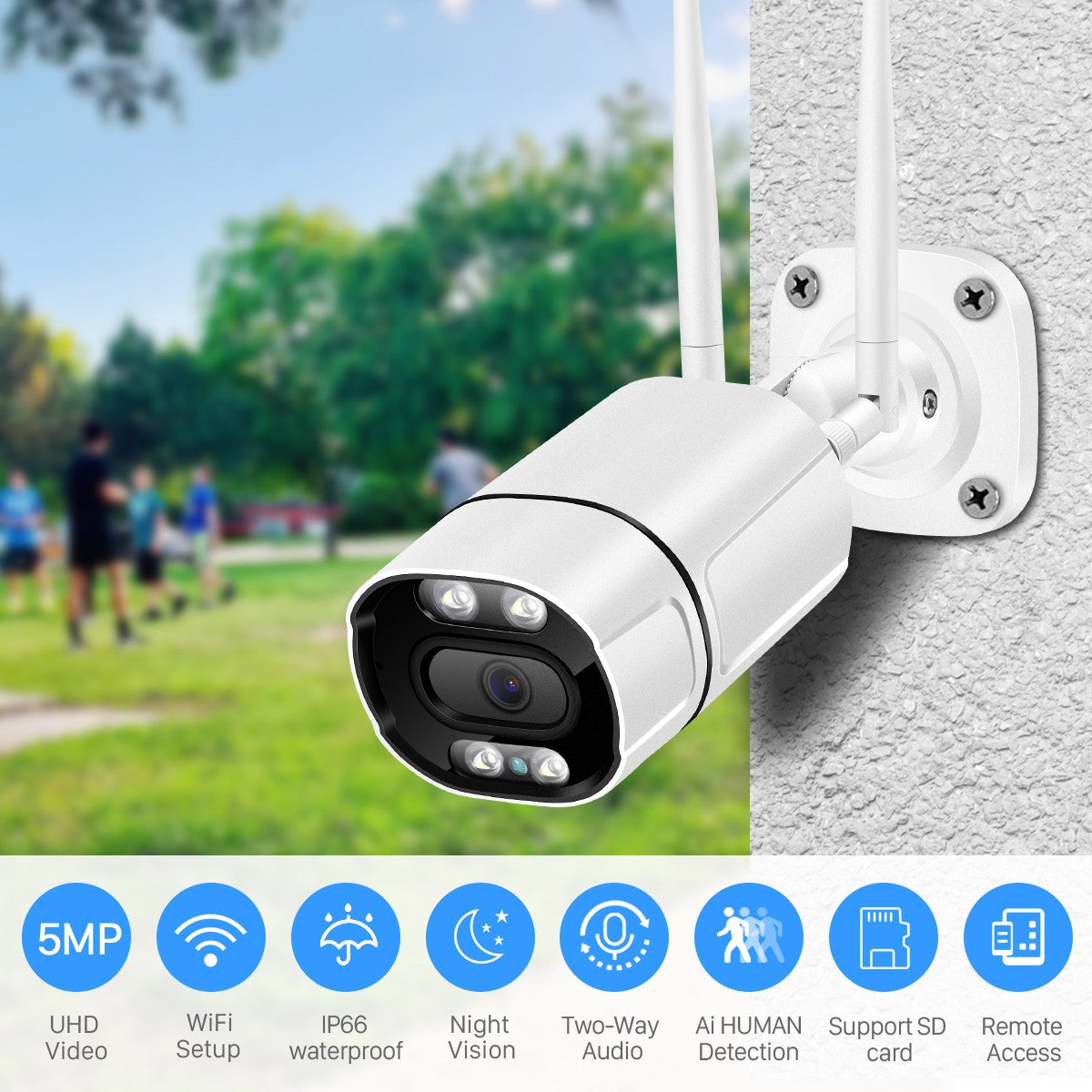 BESDER 5MP Outdoor WiFi IP Camera with AI Human Detection Wireless 1080P HD Color Night Vision Security CCTV Camera