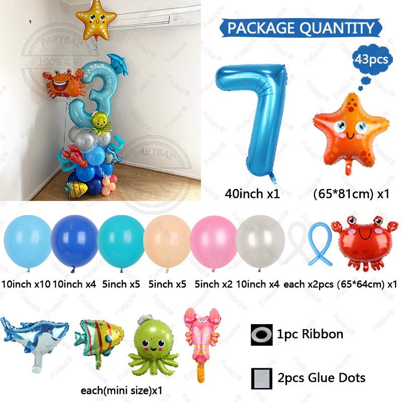 43Pcs Sea World Ocean Animal Balloons Set Birthday Party Decorations Kids Baby Shower Boy Under The Sea Party Supplies 2025