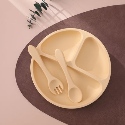3PCS Children's Tableware Set Baby Eating Food Training Silicone Tableware Set Baby Sucker Feeding Dishes Plate With Spoon Fork
