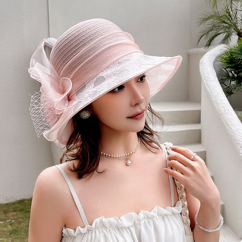 Novos Chapéus Fascinators Femininos Chapelaria Elegante Laço Aba Larga Chapéu Bucket Fedora Feminino Boné de Sol Dobrável de Verão Presente