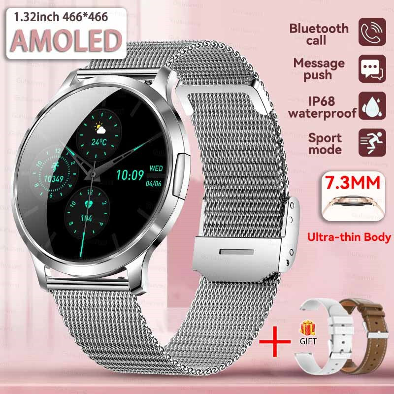 2026New Ultra Slim 1.32" HD AMOLED SmartWatch Women's Screen Always Display Time Heart Rate Calls HD High-end Fashion Smartwatch