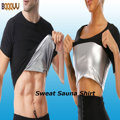 1PC Unisex Sauna Suit Short Sleeve Sweat Shirt Workout Vest for Gym Sport Fitness Body Shaper Slimming Top for Men And Women