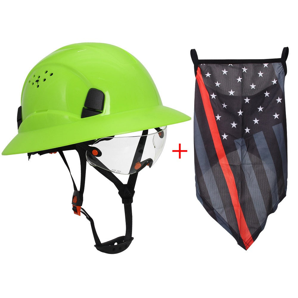CE Carbon Fiber Full Brim Hard Hat w/ Built In Goggle Triangle Face Towel Construction Engineer  Safety Helmet ABS Safety Cap