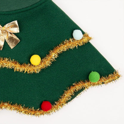 Capa de Natal para gatos e cachorros com chapéu, estrelas e pompons, adequada para cães de pequeno e médio porte durante o Natal