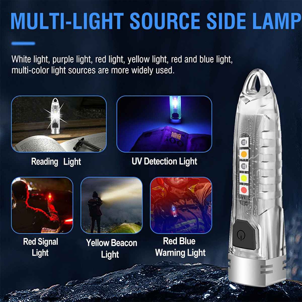 EDC Flashlight 400LM Uv Light Waterproof Usb Rechargeable Small Keychain Pocket Camping Work Mini Led Emergency Portable Outdoor