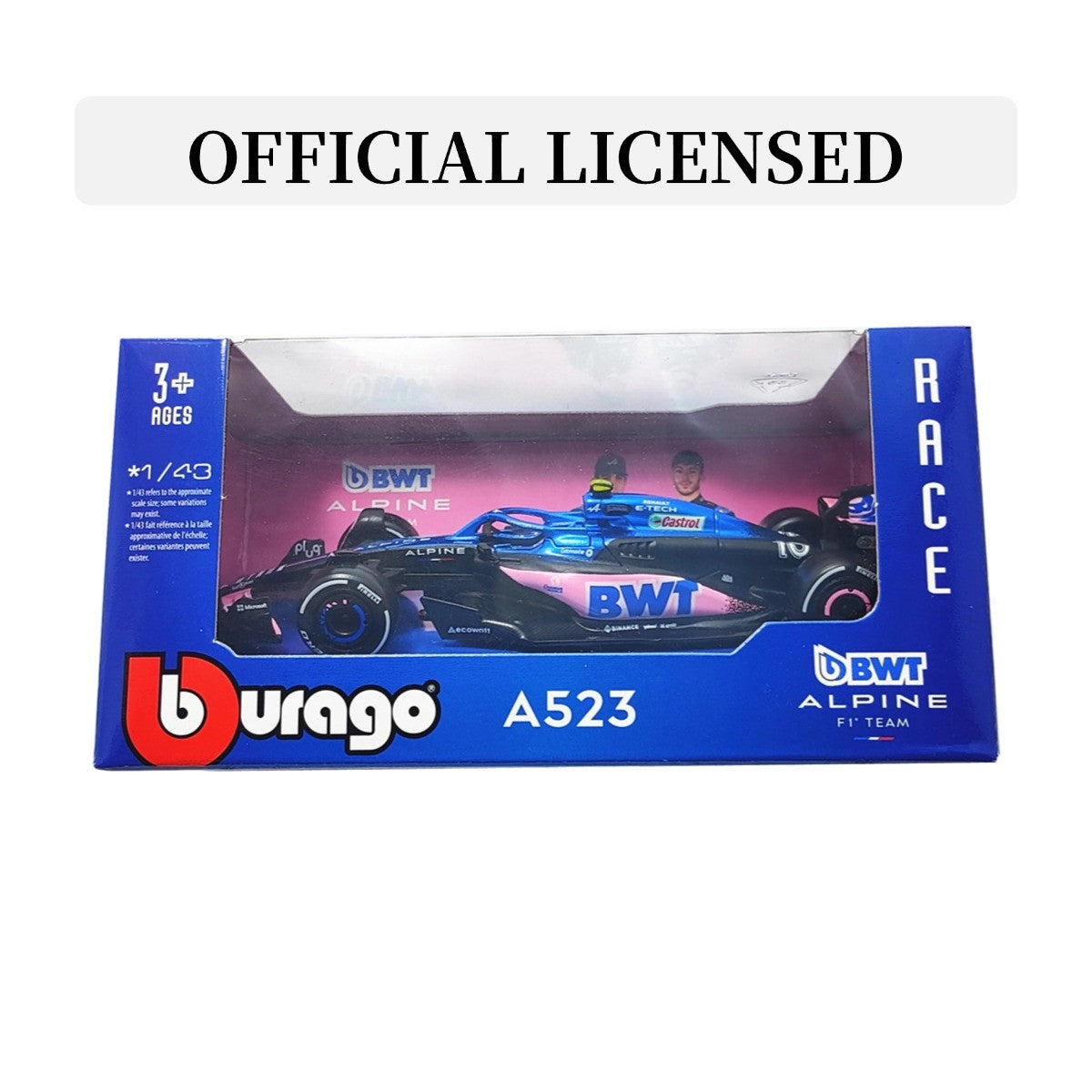 Bburago BWT Alpine A523 #10 Pierre Gasly F1 Modelo de Carro, Escala 1:43 Fórmula 1 Equipe Francesa de Corrida Miniatura Colecionável Brinquedo