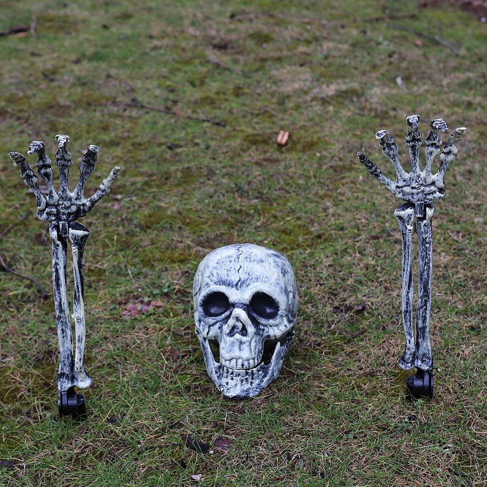 Halloween Skull Skeleton Head Realistic Human Hand Arms for Halloween Party Home Garden Lawn Decor Haunted House Horror Props