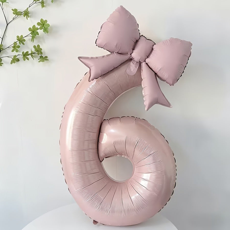 32 Inch Pink Number 0-9 Foil Balloon with Bow – Ideal for Girls Wedding Birthday Party Decorations