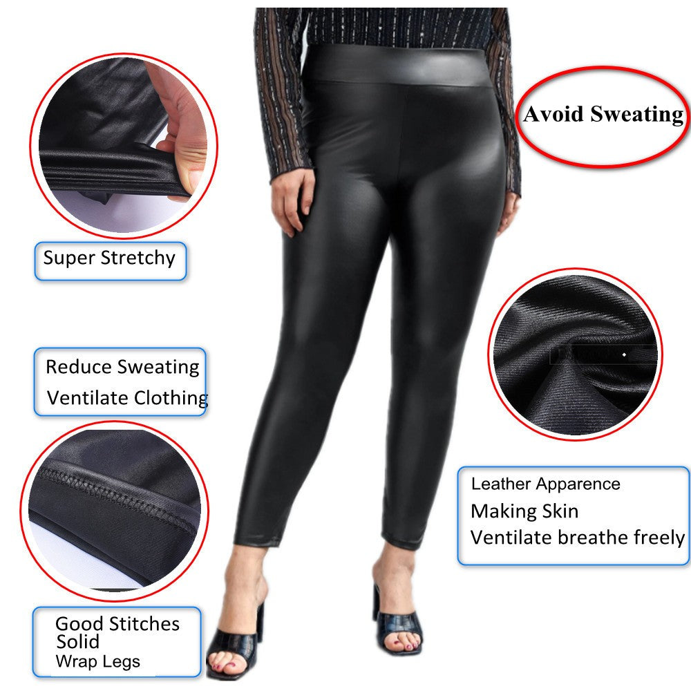 Spring Plus Size  Faux Leather Leggings Super Stretchy  Spandex Clothing PU Leather Pant Tummy Control