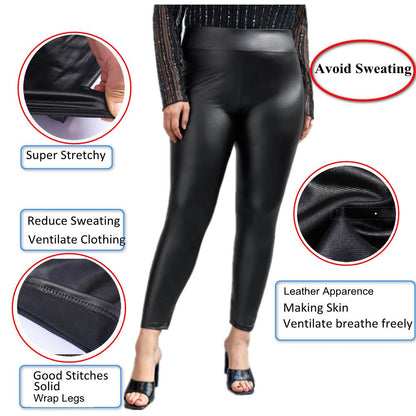 Spring Plus Size  Faux Leather Leggings Super Stretchy  Spandex Clothing PU Leather Pant Tummy Control