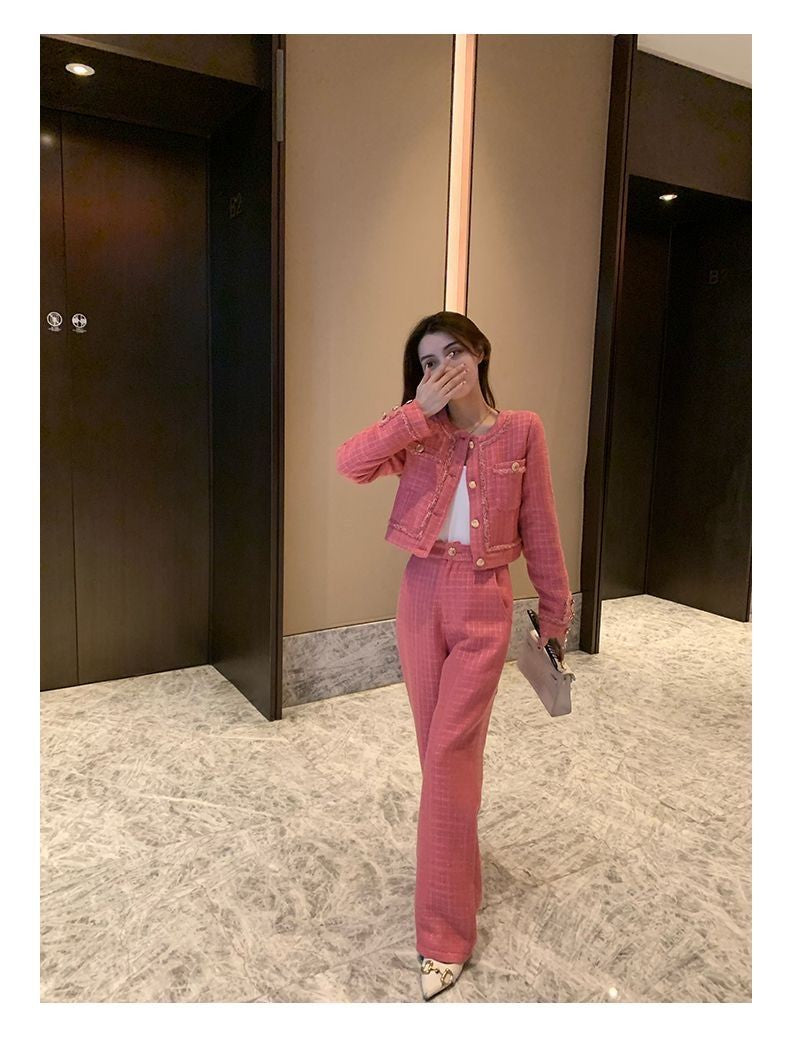 New  High Quality Women's Spring Temperament Slim Senior Sense of Small Dress Ladies Wide Leg Pants Two-piece Set