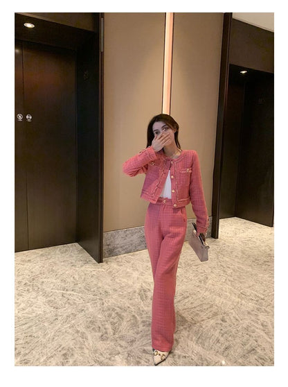 New  High Quality Women's Spring Temperament Slim Senior Sense of Small Dress Ladies Wide Leg Pants Two-piece Set