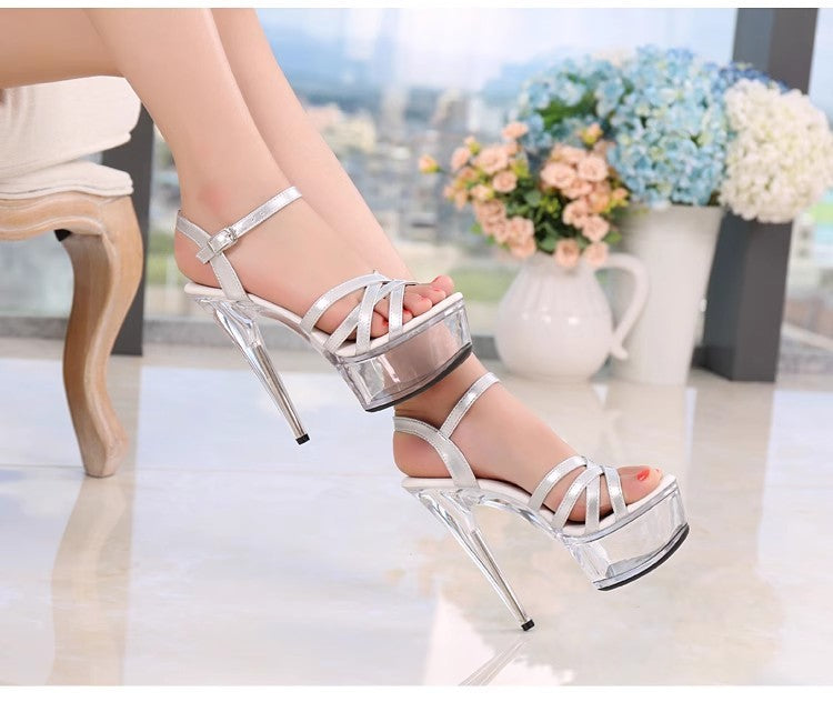 New 2024 Summer Fashion Sandals Sexy Open Toe 15CM High Heels Party Dress Wedding Nightclub Women Shoes Platform Stripper Heels