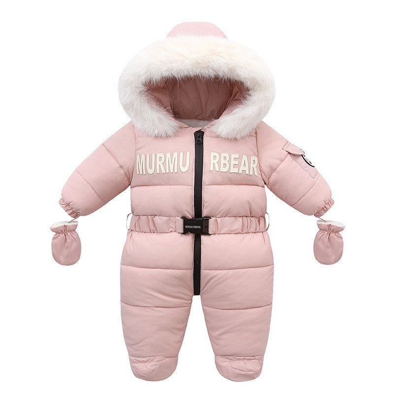 2025 Russian Winter Jumpsuit For Kids Plus Velvet Hooded Newborn Baby Romper 0-2 Years Infant Girl Winter Overalls Baby Snowwear