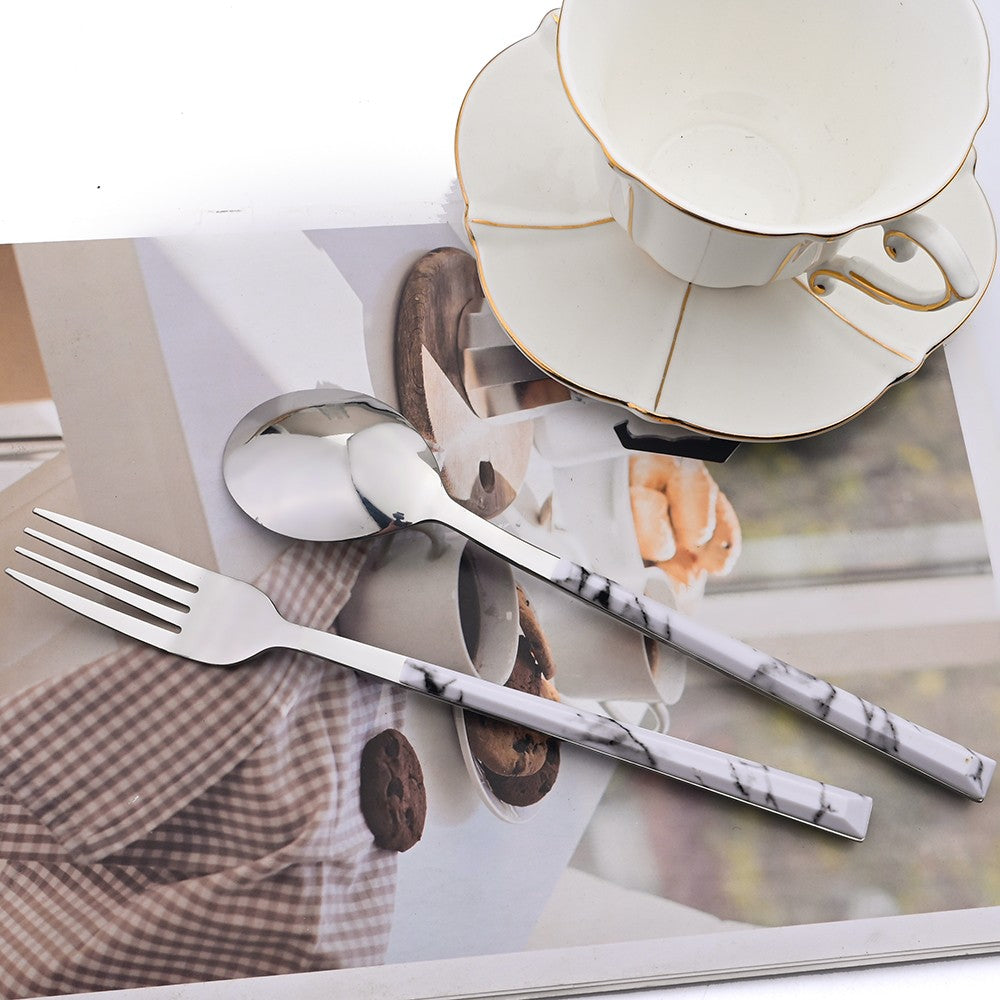 Conjunto de Talheres 30 Peças Aço Inoxidável Imitação Mármore Garfo Colher Faca Jantar Cozinha Louça Utensílios de Mesa Conjunto