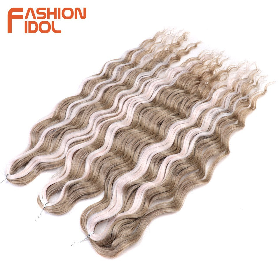 FASHION IDOL Cabelo de Crochê Torção Laranja Extensões de Cabelo Trançado de Onda Profunda Sintética Cabelo Onda de Água 24 Polegadas Fibra Resistente ao Calor