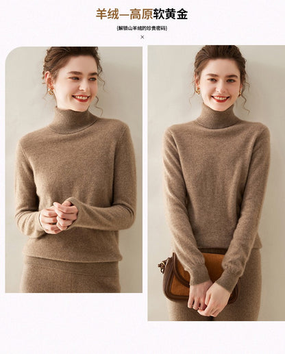 Suéter de Cashmere Feminino Gola Alta Manga Comprida Pulôver de Malha 100% Cashmere Puro Suéter Básico Versão Coreana Top Feminino