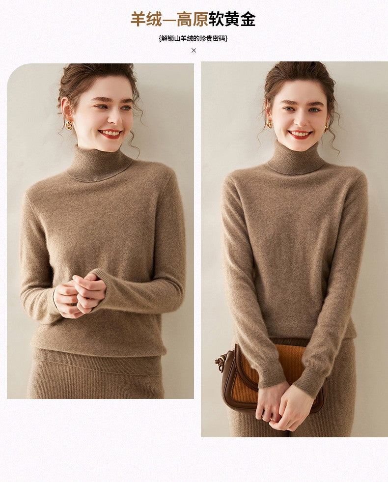 Suéter de Cashmere Feminino Gola Alta Manga Comprida Pulôver de Malha 100% Cashmere Puro Suéter Básico Versão Coreana Top Feminino