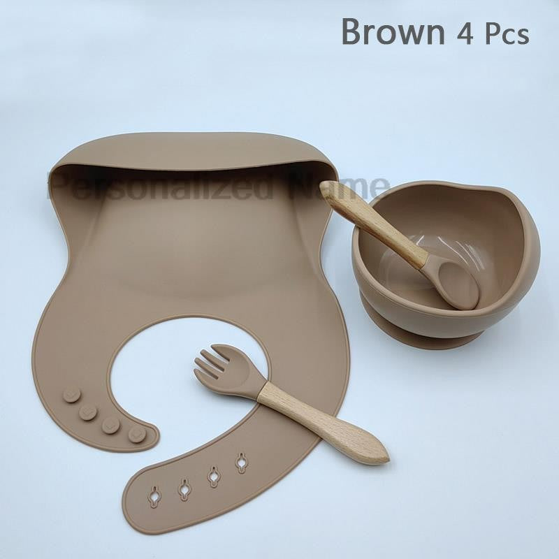Personalized Name Baby Feeding Set Children's Silicone Suction Cup Bowl Training Spoon Fork Tableware Baby Feeding Bowl BPA Free