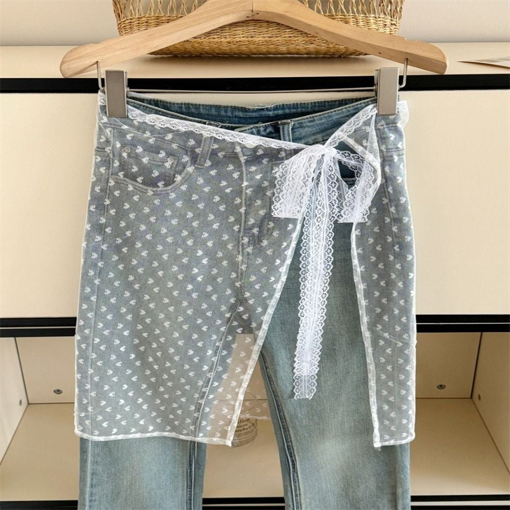 Fashion Lace Lace Layered Gauze Skirt Korean Version Unique Floral Skirt Lace Up