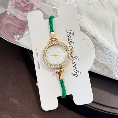 Ladies Colorful Nylon Pull-Style Bracelet Alloy Case Arabic Scale Printed Dial Christmas Quartz Watch Suitable for Holiday Gift