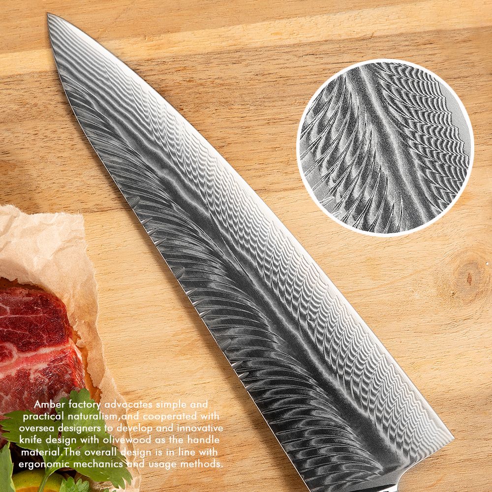 Conjunto de facas de cozinha para chef Damasco 67-LAY, faca japonesa Santoku Nakiri, faca utilitária, faca para desossar, faca de cozinha com cabo de madeira de oliveira HD