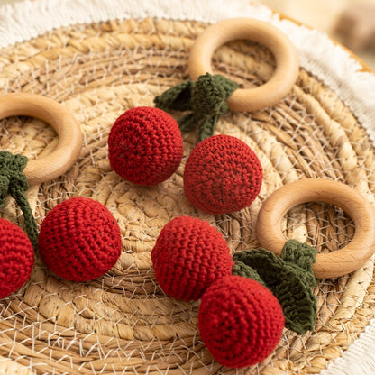 1 Brinquedo Chocalho de Crochê para Bebê Fruta Pulseira de Madeira com Design de Limão e Cereja Brinquedo Musical Chocalho para Bebês Brinquedos Mordedores Presentes para Recém-Nascidos