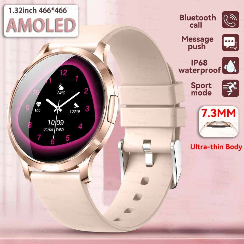2026New Ultra Slim 1.32" HD AMOLED SmartWatch Women's Screen Always Display Time Heart Rate Calls HD High-end Fashion Smartwatch