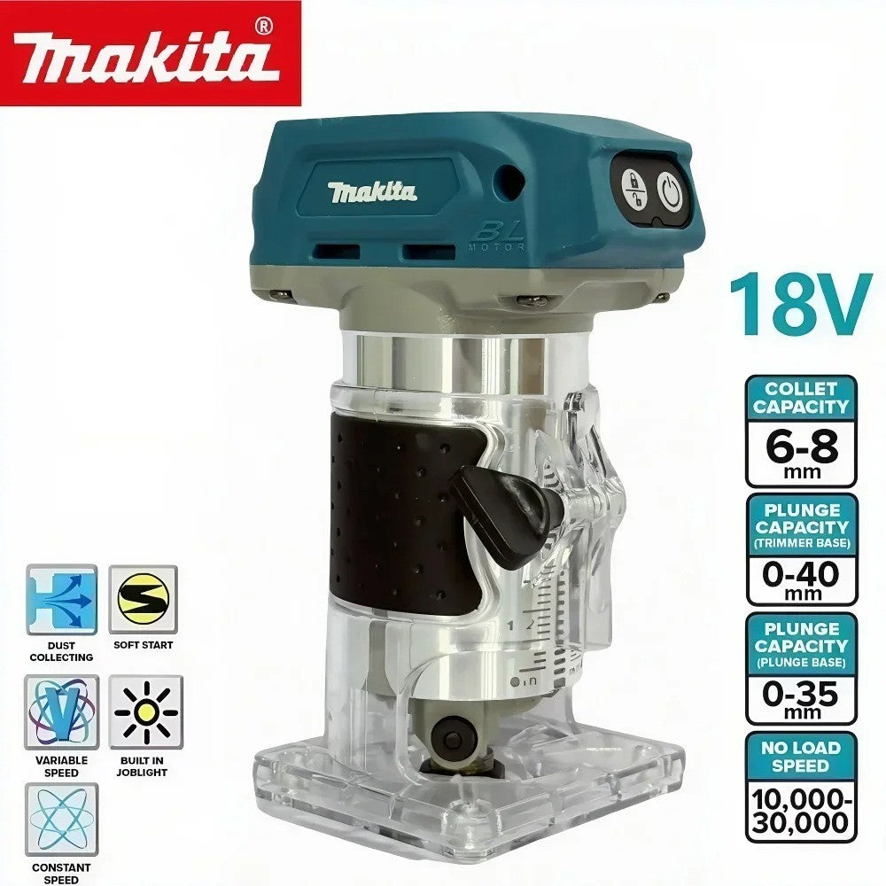 Makita DRT50 18V LXT Aparafusadora sem Fio, Motor sem Escovas, Ferramenta Profissional Recarregável para Entalhar e Fresar, Aparador de Bordas