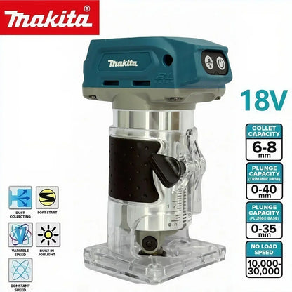 Makita DRT50 18V LXT Aparafusadora sem Fio, Motor sem Escovas, Ferramenta Profissional Recarregável para Entalhar e Fresar, Aparador de Bordas
