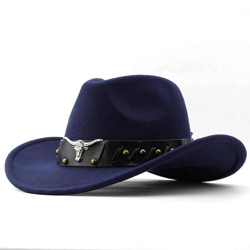 New Vintage Western Cowboy Hat For Men's Gentleman Lady Jazz Cowgirl With Leather Wide Brim Cloche Church Sombrero Hombre Caps