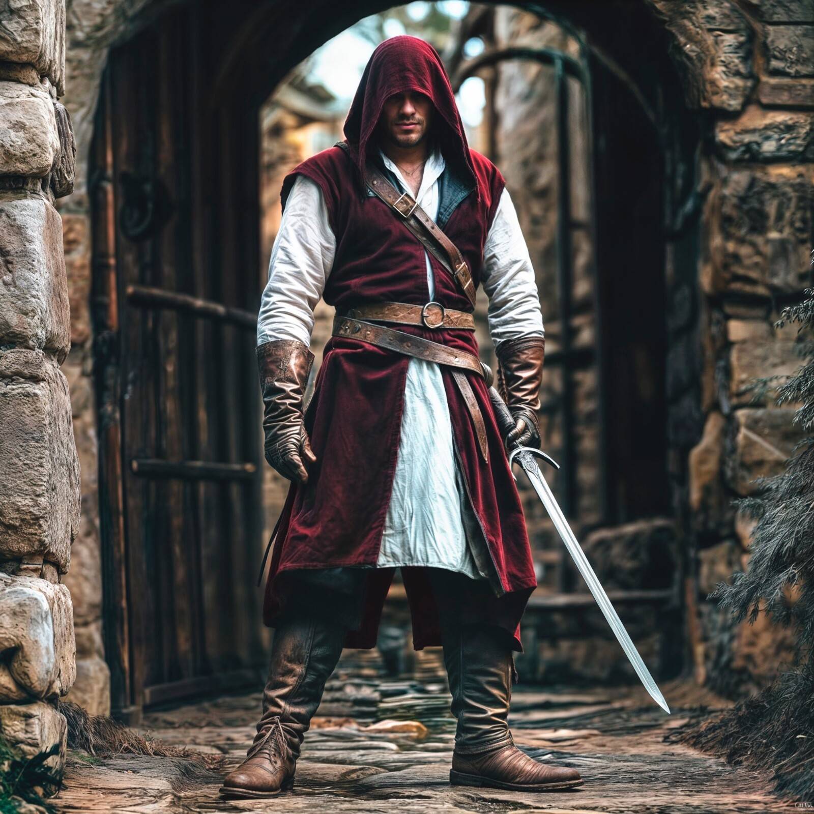 Medieval Mens Surcoat, Linen Hooded Tunic, Renfaire Cape, LARP Ranger Cosplay