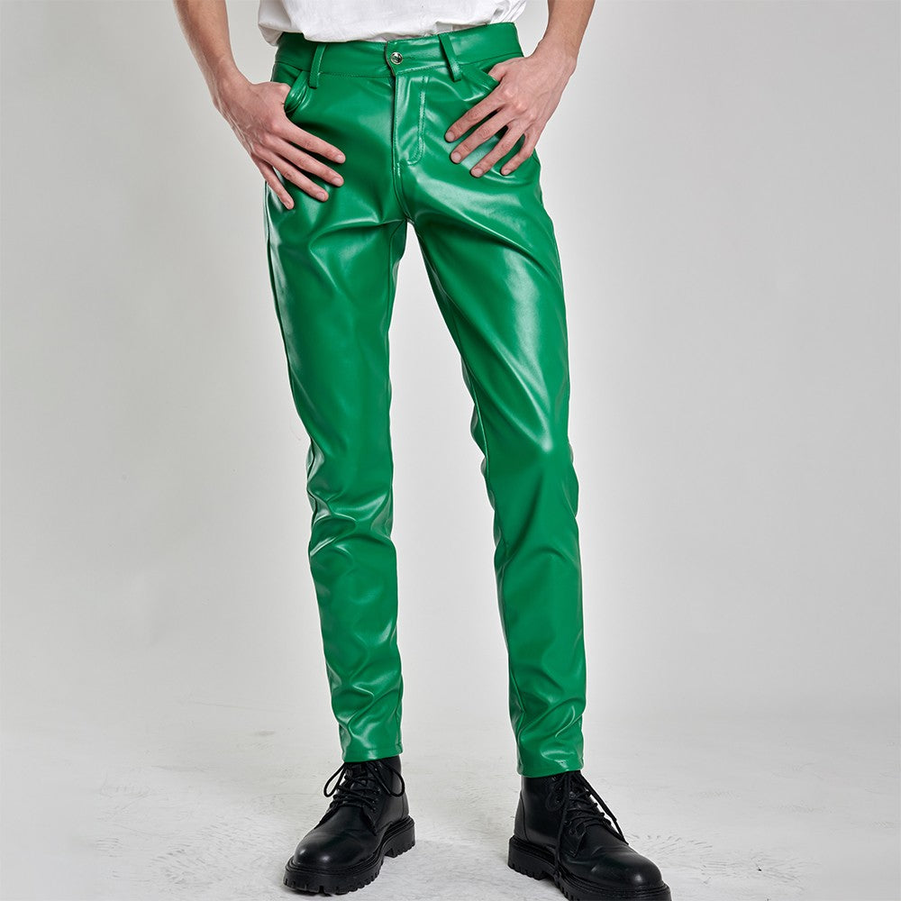 Men's Leather Pants Skinny Fit Stretch Fashion PU Leather Trousers Nightclub Party & Dance Pants Thin