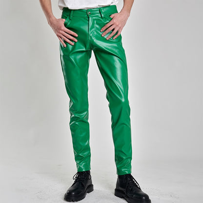 Men's Leather Pants Skinny Fit Stretch Fashion PU Leather Trousers Nightclub Party & Dance Pants Thin