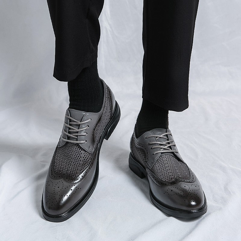 Designer New Brogue Men Brand Business Party Oxford Leather Shoes Male Fashion Summer Breathable Solid Color Leather Mesh Shoes