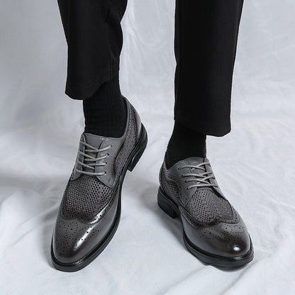 Designer New Brogue Men Brand Business Party Oxford Leather Shoes Male Fashion Summer Breathable Solid Color Leather Mesh Shoes