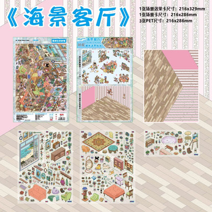 Kawaii Large Edition Series 3D Landscape Stickers DIY Pocket House Scene Stickers Handmade Account Stickers Party Festival Gifts