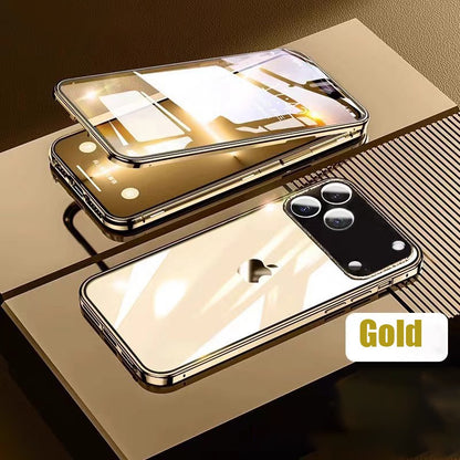 Capa Protetora 360° Magnética de Metal com Vidro Dupla Face e Trava de Encaixe para iPhone 17 Pro Max/17/Air/17 Pro