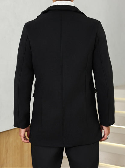 Men's Woolen Overcoat, Casual Fashion Long Sleeve Jacket with Pockets, Fall & Winter Outerwear for Daily Wear & Business