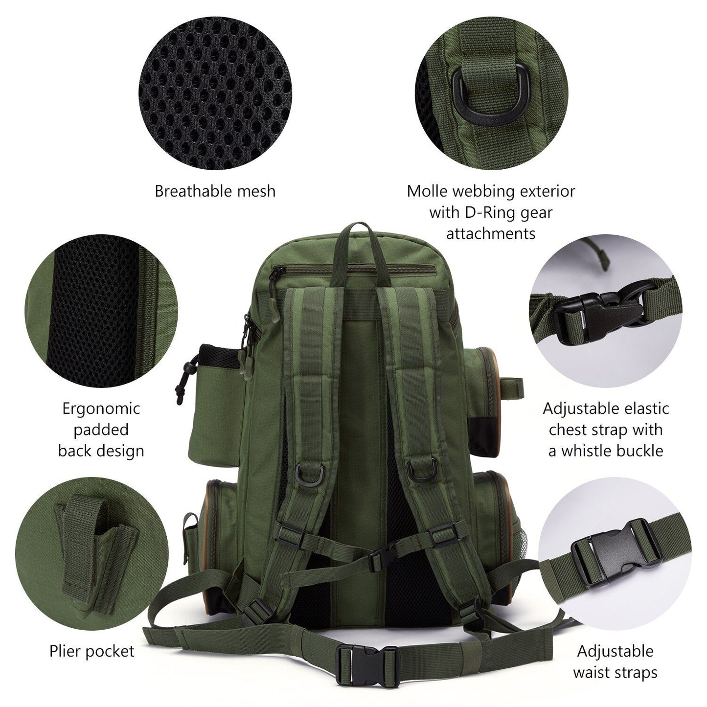 Bassdash Fishing Bag Tackle Backpack Leve Tático Caixa de Pesca Multifuncional