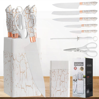 Conjunto de Facas de Cozinha 8 Peças em Aço Inoxidável com Bloco de Facas Combinado Faca de Cozinha para Fatiar Cutelo de Carne Facas de Fruta