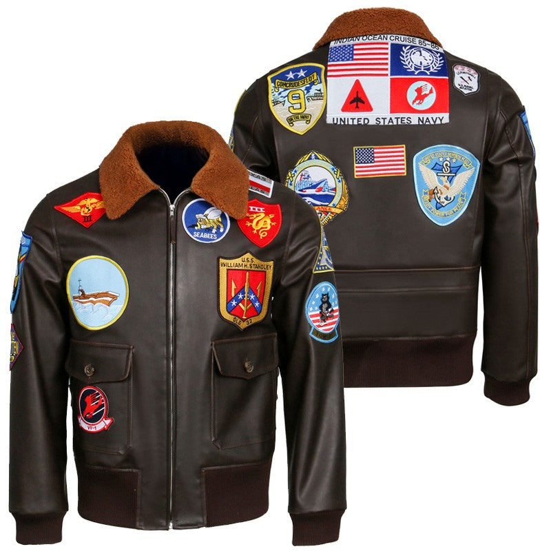 Aviator Pilot PU Leather Jacket Top Gun Men's Maverick Brown Winter Jacket Air Force Collar Coat Halloween Cosplay Outfits